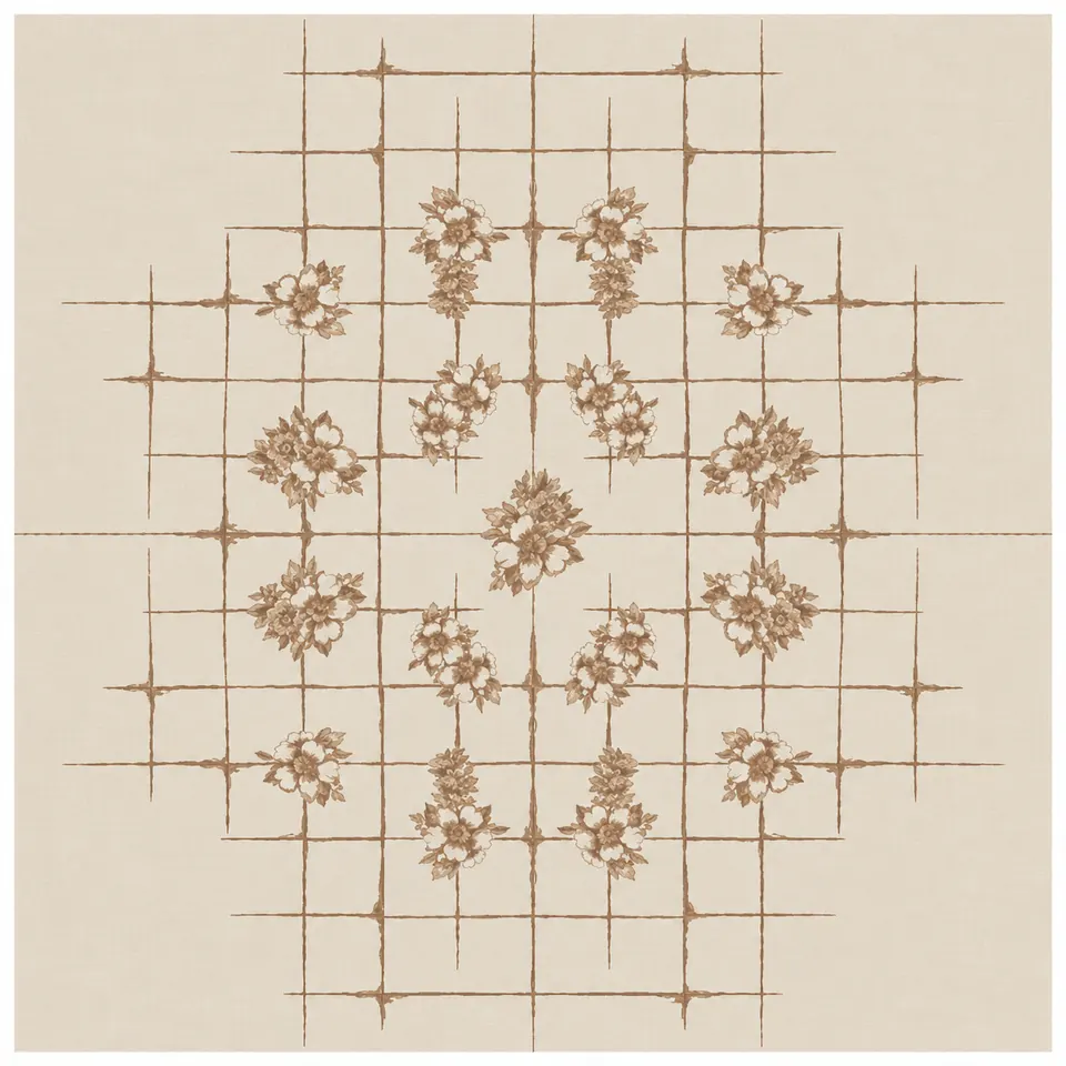 Coprimacchia 100x100 · Quadro Fiorito — Coprimacchia 100x100 · Quadro Fiorito · Nocciola — 100 × 100 cm. Immagine illustrativa del prodotto.